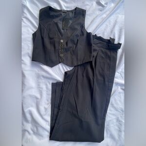 RESET by JANE Gray Buttoned Vest Wide Leg Pants Set Size M